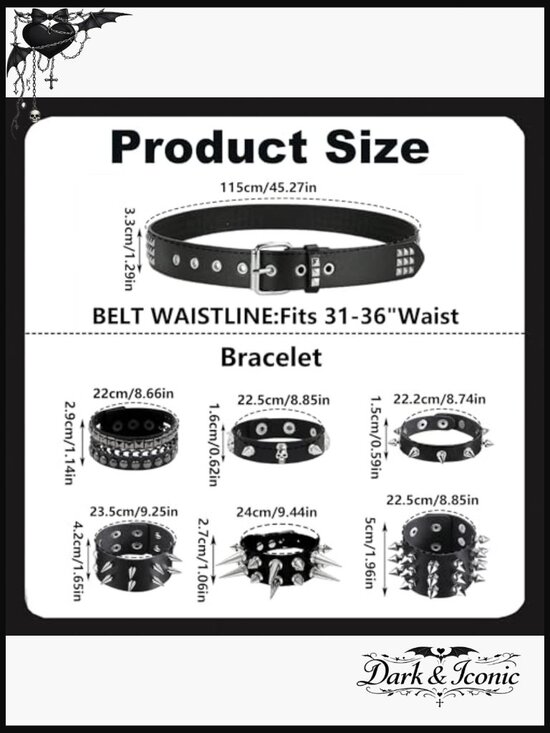 Studded Belt and Spiked Bracelets Set Punk Grunge Accessories main image 4